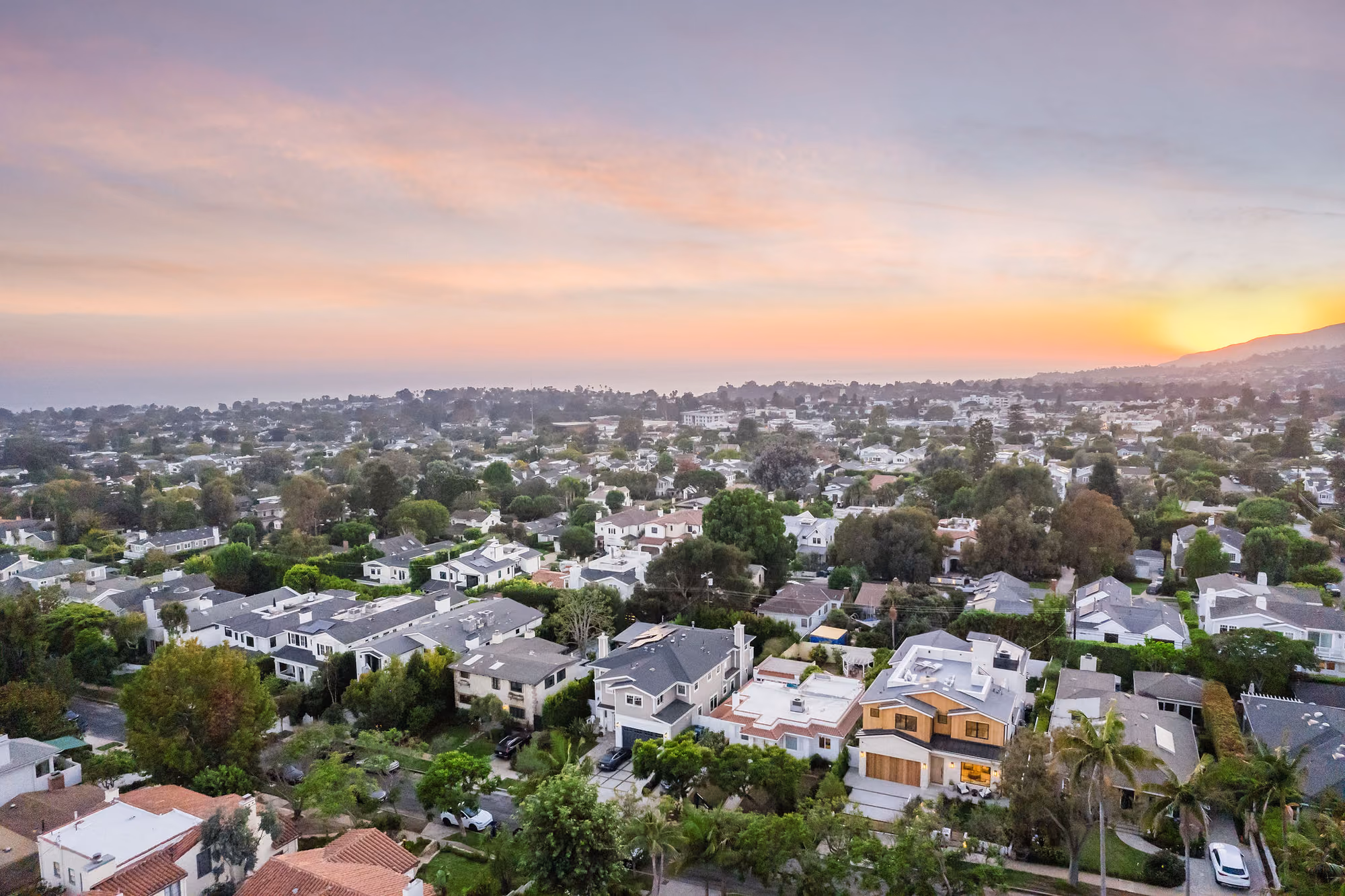 Pacific Palisades aerial sunset