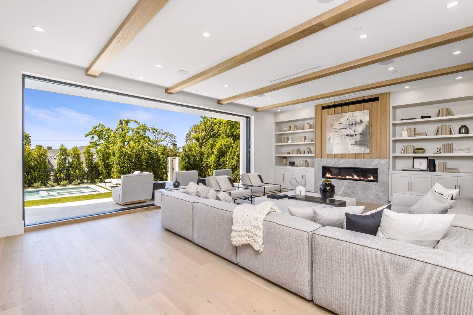 Luxury interior with wood beam ceiling